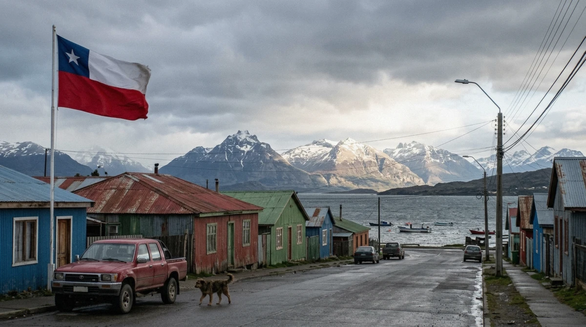 Coloured tin-clad houses along the waterfront of Puerto Natales in Chilean Patagonia, the base town for Torres del Paine